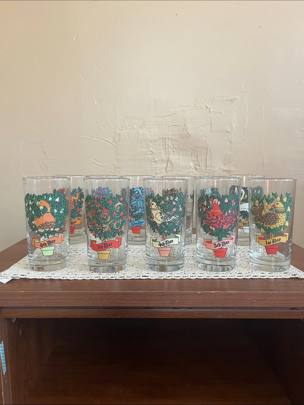 Set of 11 Decorative Holiday Glass Tumblers - Colorful Botanical Designs